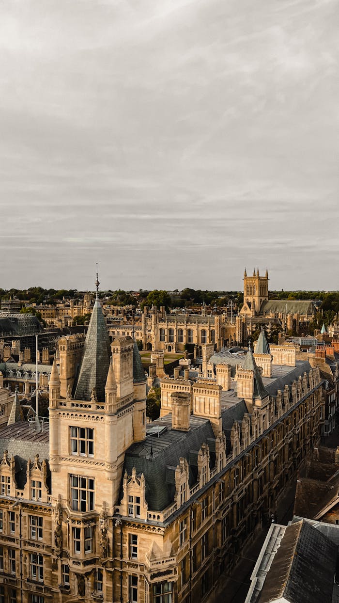 team-01 Explore the elegant Gothic architecture of Cambridge, England from above.